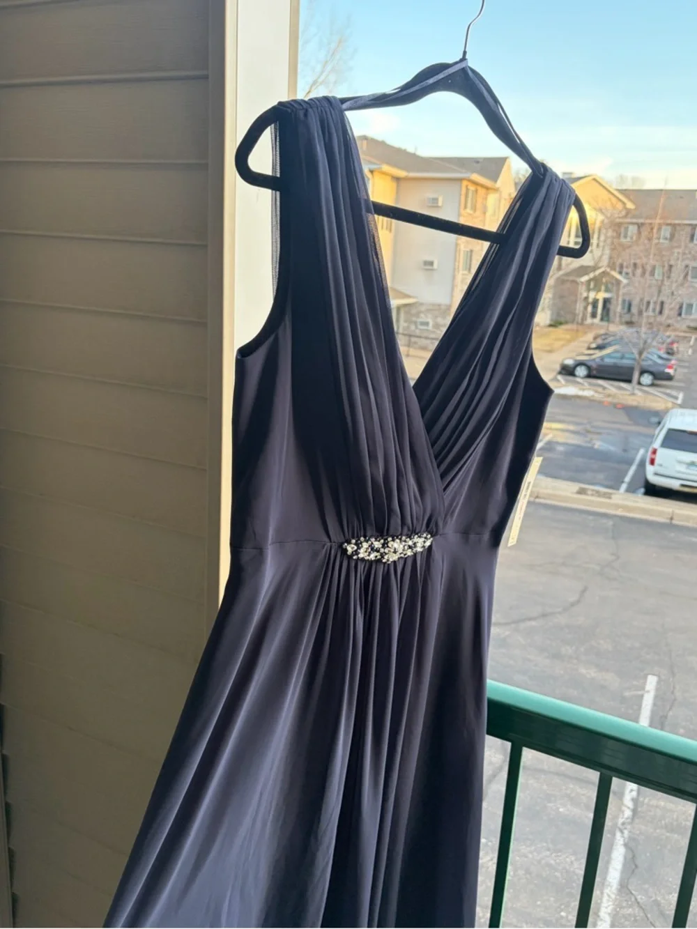 🆕🫐 Eliza J Navy Blue Chiffon Hi-Lo Dress Size 10 Formal Evening Wedding Guest - Picture 6 of 17